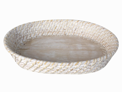 Oval rattan bread basket, white washed